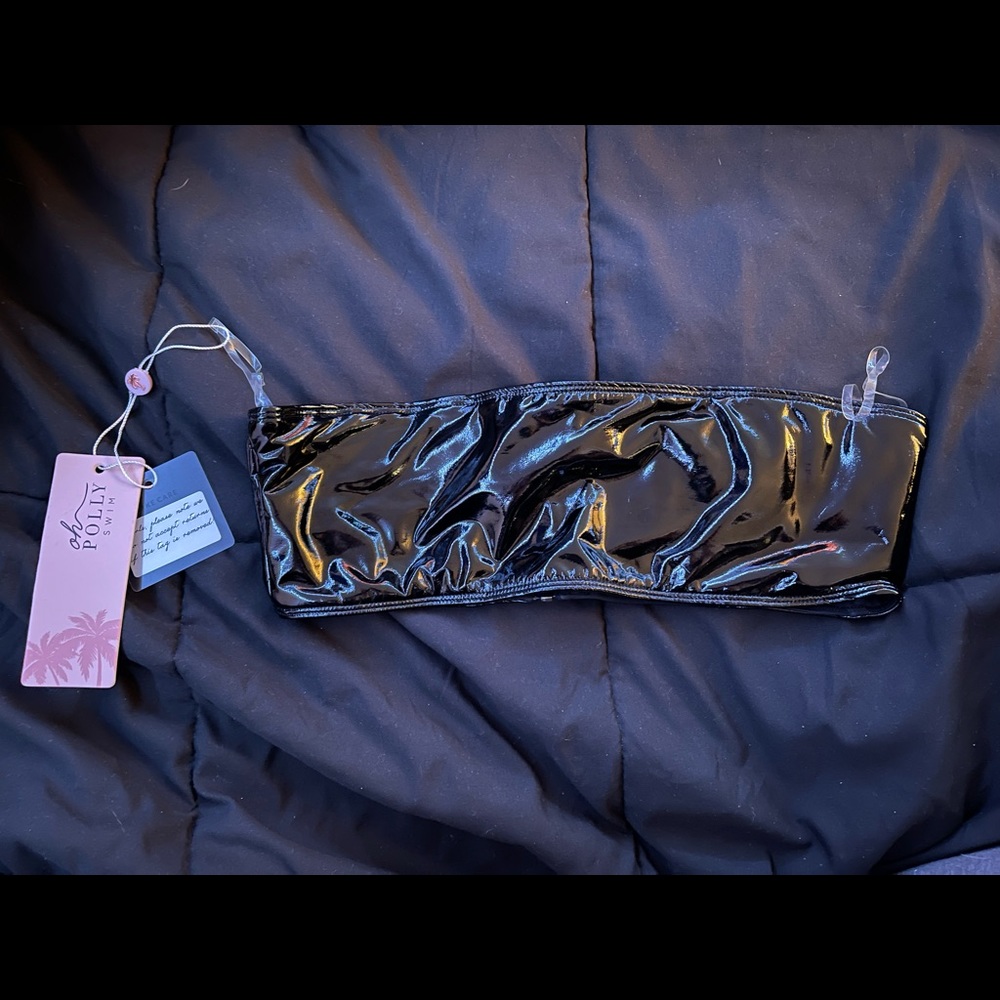 Oh Polly Lost in Paradise vinyl bandeau bikini top in black🖤